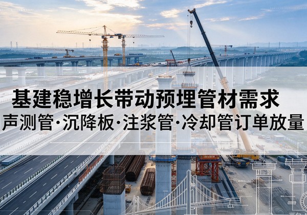 通道基建稳增长带动预埋监测管材需求，声测管、沉降板、注浆管订单持续放量